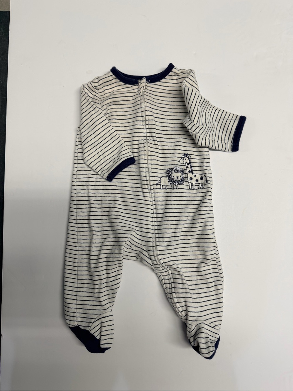 Little Me Cream & Navy Striped Footed One-Piece